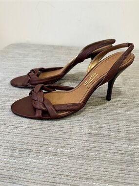 Santa Lolla Brown Leather Braided Slingback Heeled Sandals - Size 6